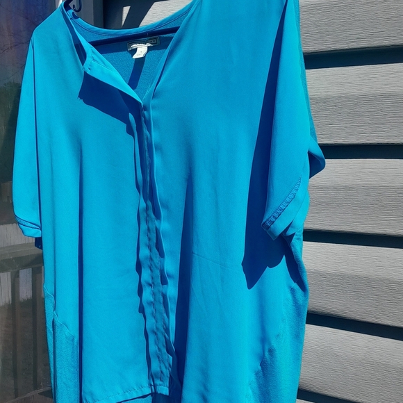 Dana Buchman Womwns L  Elegant Blue Blouse Dress Up Or Down Casual - Picture 4 of 5